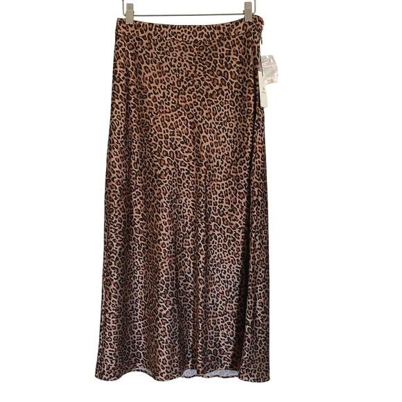 Something Navy Leopard Print Midi Slip Skirt Size Small Old Money Mob Wife Silky - Picture 2 of 10